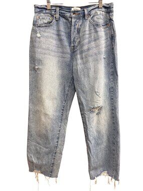 Pistola Distressed High-Rise Straight-Leg Jeans Size 30 Light Wash Frayed Hem